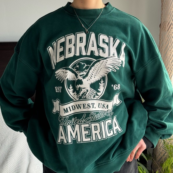 H&M Sweaters - H&M Green Nebraska Graphic Crewneck Sweater